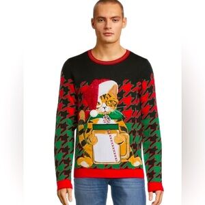 Celebrate Together Ugly Christmas Sweater Cat w/ Milk & Cookies Snowflakes